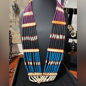 Vintage Native American hand beaded breastplate/ multi-strand necklace